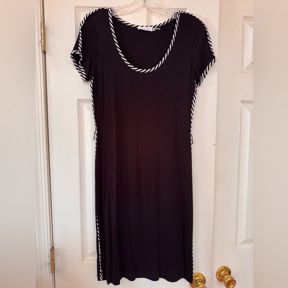 Calvin Klein Black T-shirt Dress with Striped Accents (with belt)